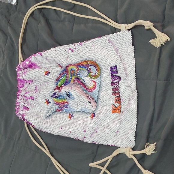 💥50% sale💥"Kaitlyn" unicorn sequin flip drawstrong bag #1289 - Picture 1 of 7